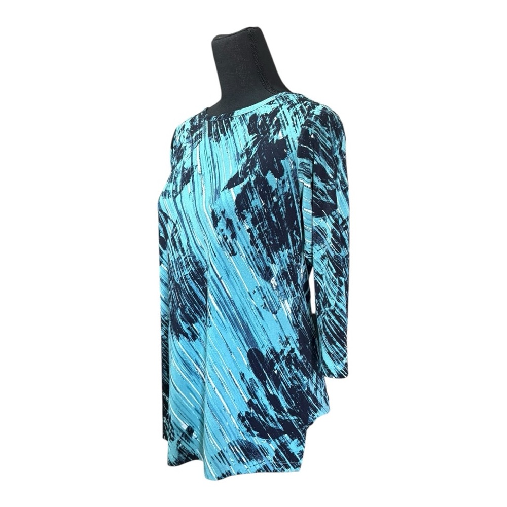 Christopher & Banks Blue and Black Abstract Women's Top - Picture 3 of 6